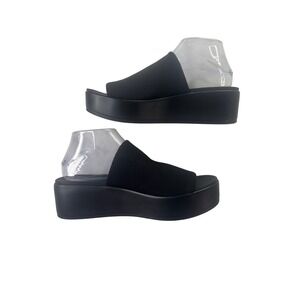 Bebe Stretchy Black Fabric Platform Slide Sandals Wedge Heels Womens Size 10
